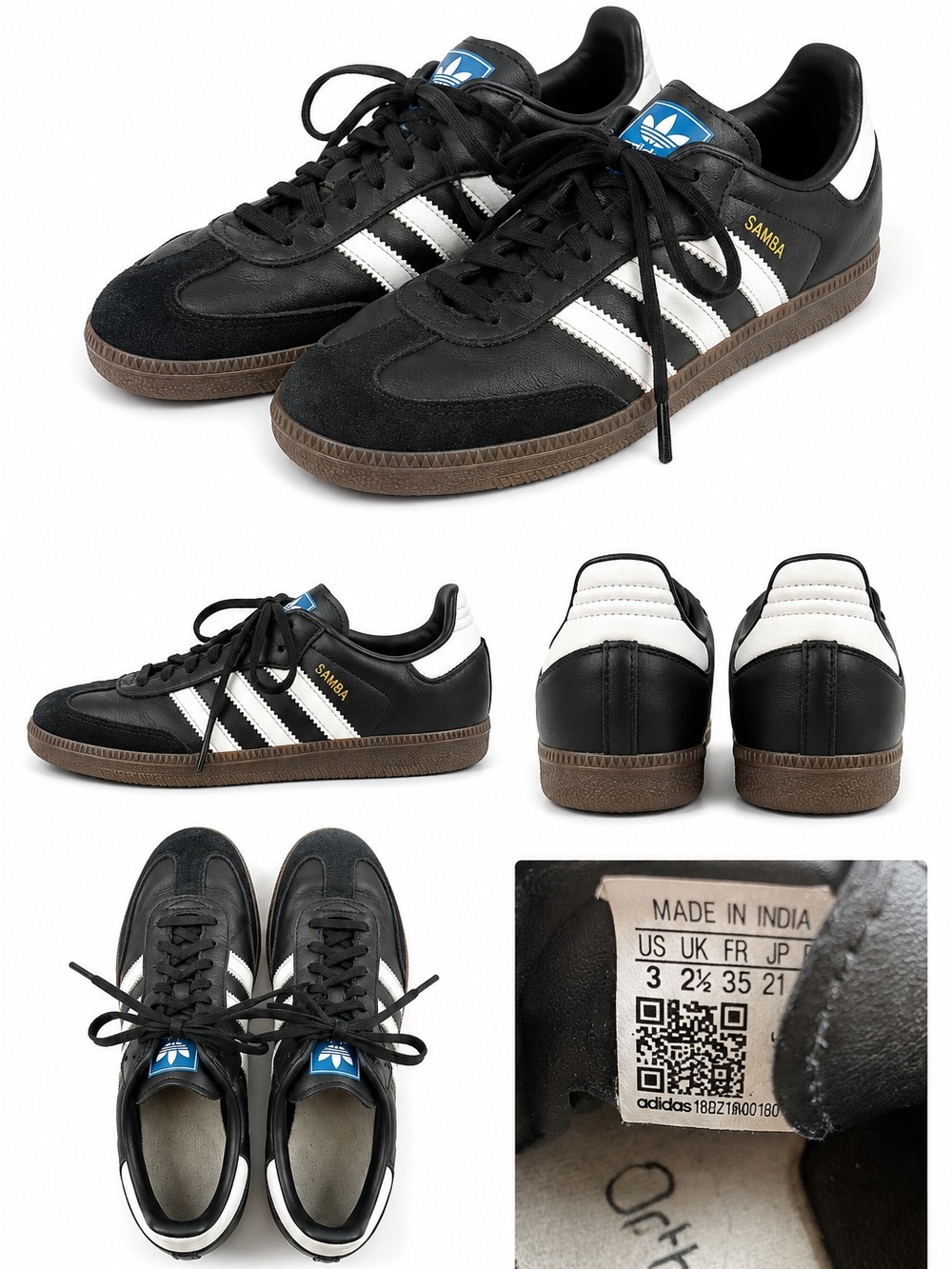 🦓 Adidas Samba Black & White Sneakers – Size 3